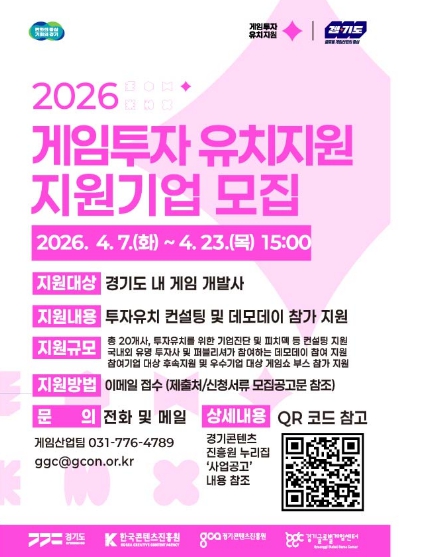 경기도, 게임기업 20곳 선정해 투자유치 지원. 참여기업 모집