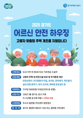 경기도, 고령자 안전부터 에너지 효율까지… 올해 899가구 주택개조 지원