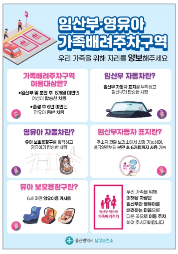 울산 남구보건소, 임산부·영유아 가족배려주차장 조성