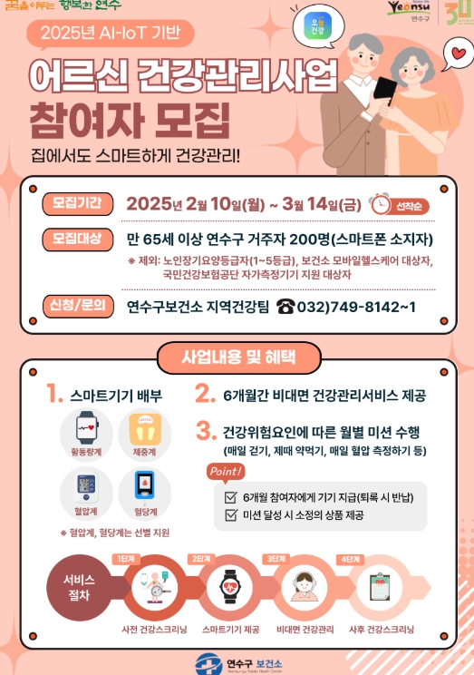 연수구, ‘AI-IoT’ 기반 건강관리사업 참여자 모집
