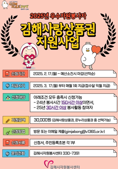 김해시자원봉사센터, 우수 자원봉사자 김해사랑상품권 지원