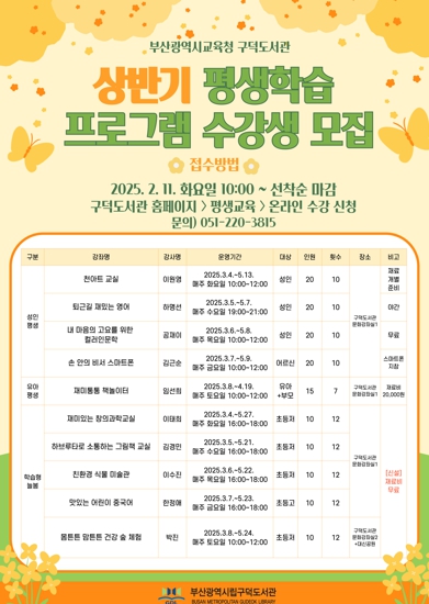 부산교육청 부산구덕도서관, 2025년 상반기 평생학습 프로그램 운영