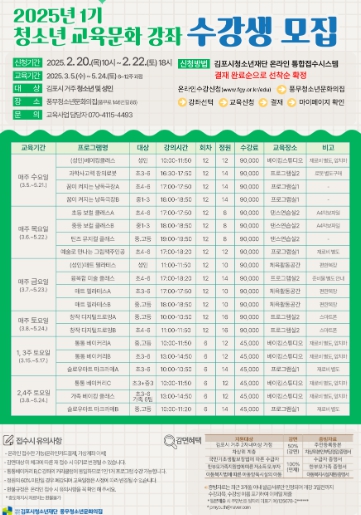 김포시청소년재단 풍무청소년문화의집, 청소년 교육문화 강좌 1기 수강생 모집