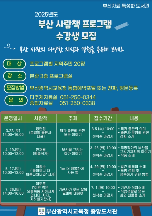 부산시교육청 부산중앙도서관, ‘2025 부산 사람책’ 프로그램 운영