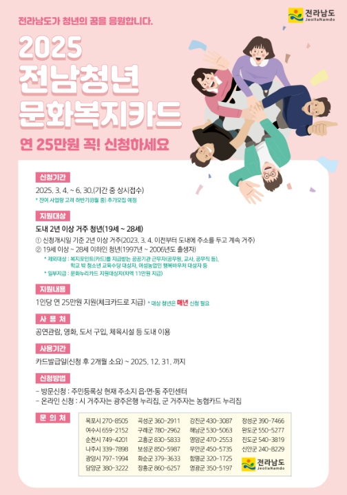 무안군, 전남청년 문화복지카드 지원사업 대상자 모집