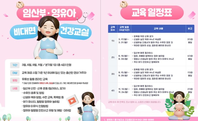 대전 중구, 2025년 임산부·영유아 비대면 건강교실 운영