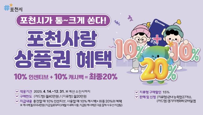 충전 10%, 사용 10%…포천사랑카드 혜택 두 배