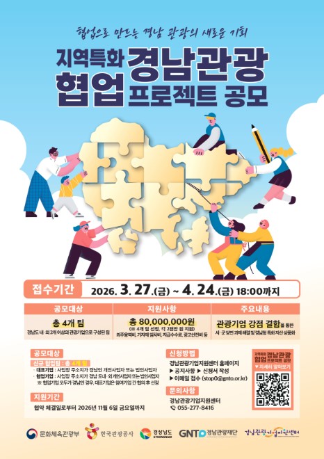 경남도, 지역 현안 해결하는 관광기업 협업팀 모집
