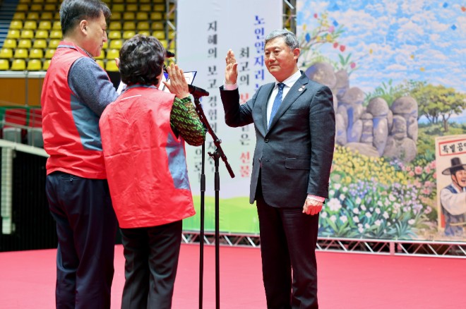 김완근 제주시장, 노인일자리 참여자 발대식 참석