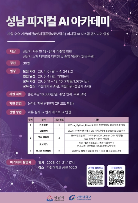 성남시, 인공지능(AI) 청년 인재 양성 나선다…'피지컬 AI 아카데미' 출범