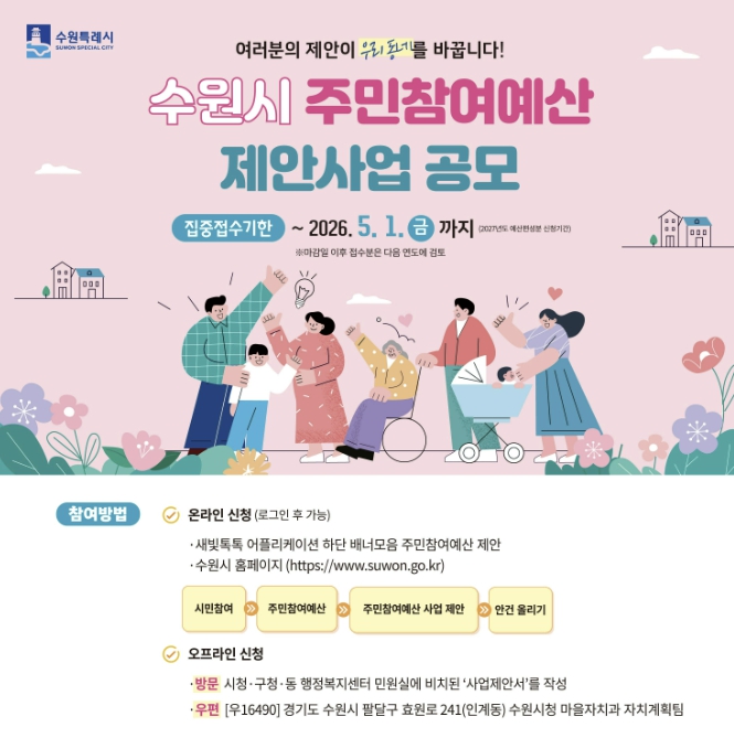 수원특례시, 5월 1일까지 주민참여예산 제안사업 공모