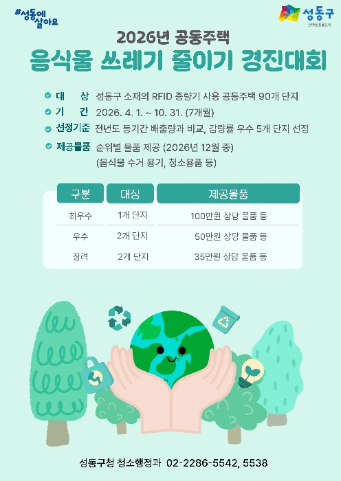 성동구, 공동주택 음식물쓰레기 줄이기 경진대회 추진