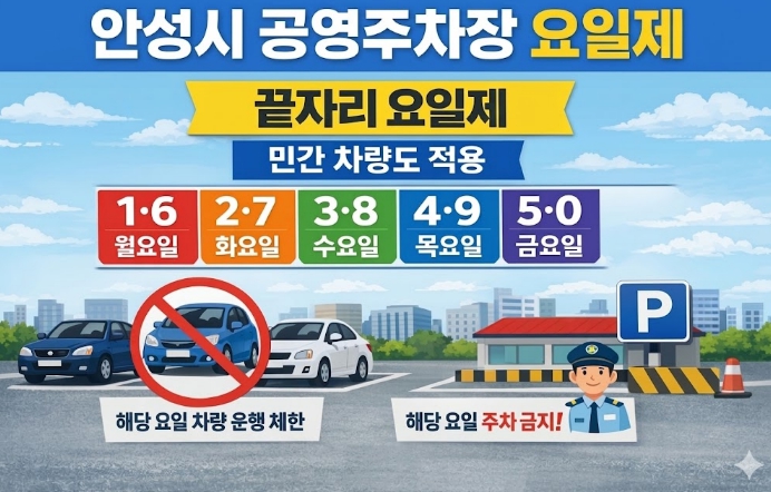 안성시, 8일부터 관내 공영주차장 '승용차 5부제' 시행