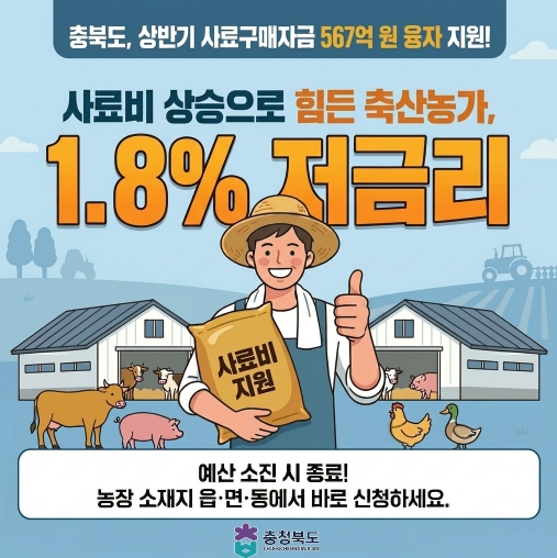 충북도, 상반기 사료구매자금 567억원 융자 지원