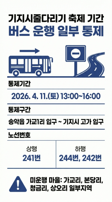 당진시, 기지시줄다리기 축제 기간 버스 운행 일부 통제
