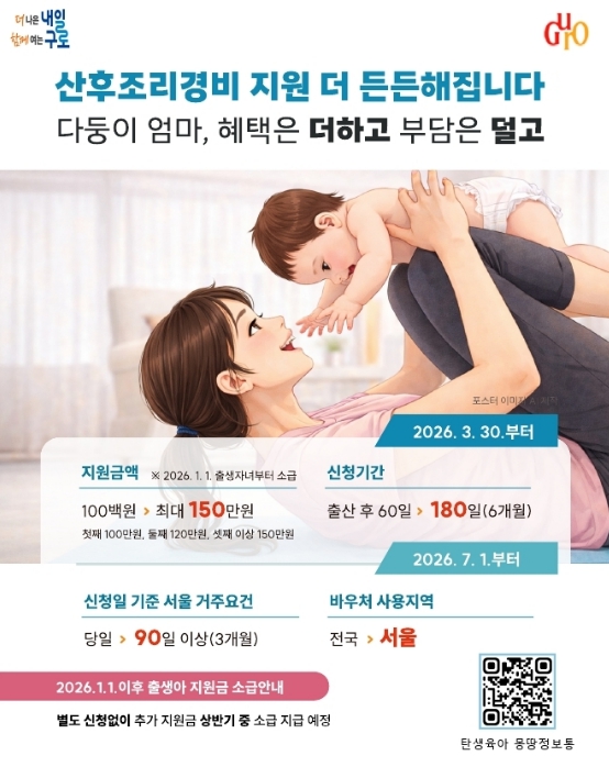 구로구, 산후조리비용 지원 확대... "아이 키우기 좋은 도시 조성"