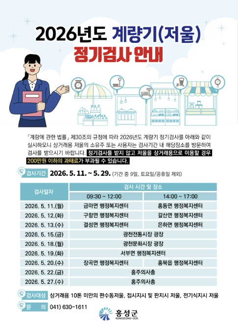 홍성군, 상거래용 계량기 정기검사 실시