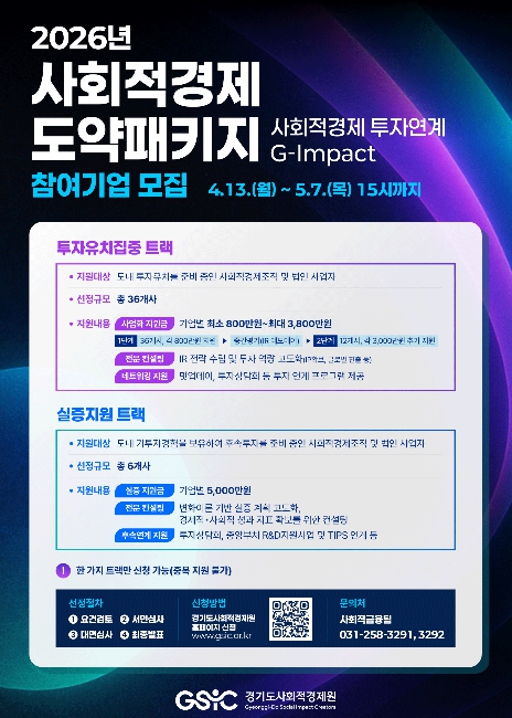 경기도사회적경제원 '사회적경제 도약패키지' 참여기업 모집