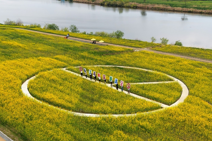 나주시, 유채꽃 속 '민주주의 포토존' 눈길…관광객 발길 이어져