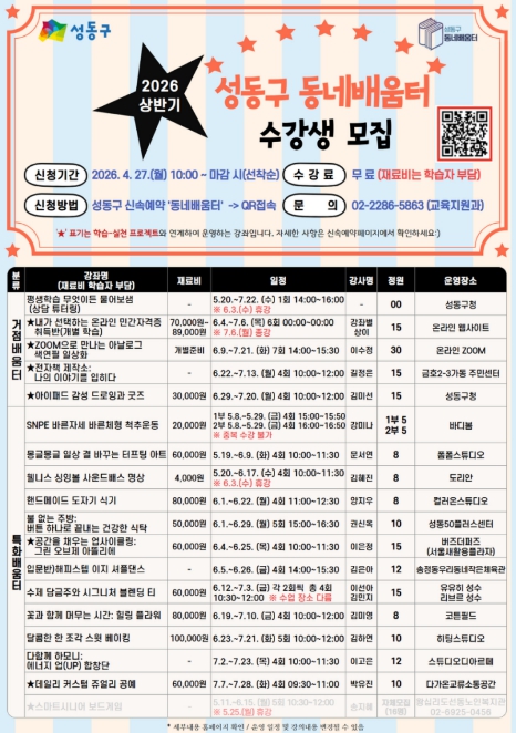 성동구, 17개 전 동 '동네배움터' 운영... 집 앞에서 누리는 평생학습  