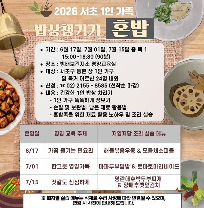 서초구, 1인 가구 건강식 습관 돕는다!