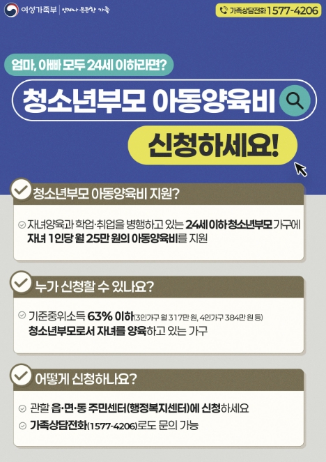 동두천시, 청소년부모 아동양육비 월 25만원 지원