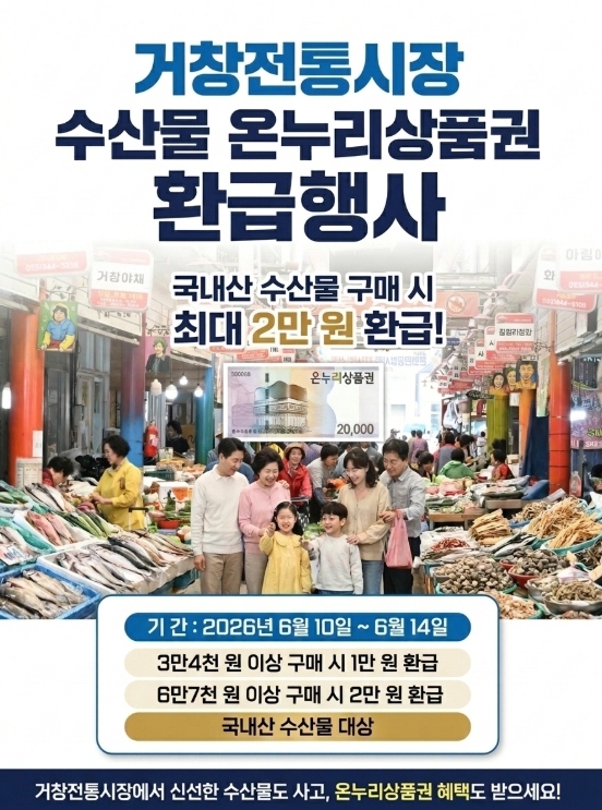 거창전통시장, ‘수산물 온누리상품권 환급행사’ 6월 10일부터 5일간 진행