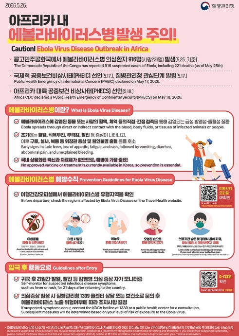 의정부시 보건소, 아프리카 일부 국가 에볼라바이러스병 발생 지속…해외여행객 주의 당부