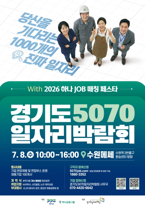 경기도일자리재단, 중장년 우수 인재 만날 '5070 일자리박람회' 참여기업 모집