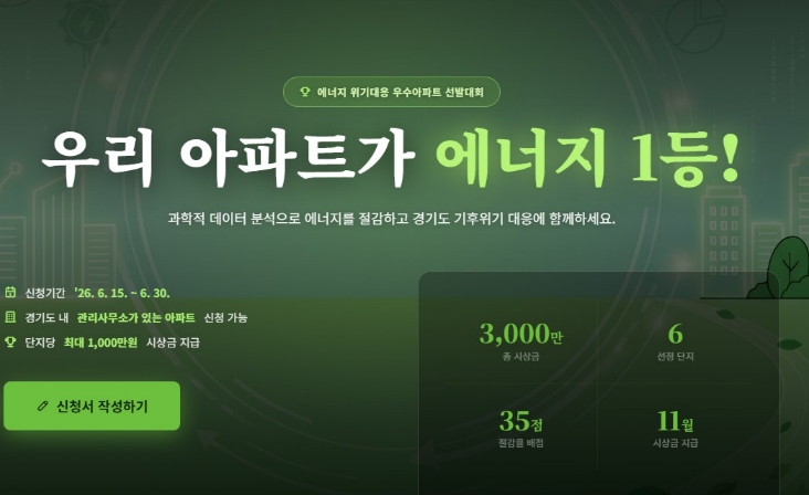 경기도, 기후데이터 기반 '에너지 위기대응 우수아파트' 선발…총 3천만 원 시상